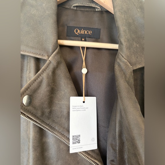 NWT Quince 100% Leather Motorcycle Jacket, slim cropped fit in distressed brown - Picture 4 of 7